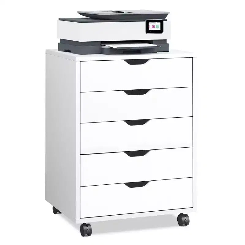 GALAXHERO 5-Drawer Chest, Wood Storage File Cabinet for Home Office or Study, Mobile Design with Wheels