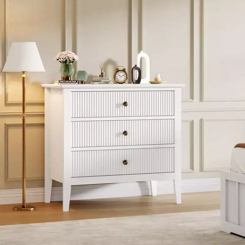 Fluted 3 Drawer Dresser, with Vertical Texture Wood Dresser for Bedroom, Living Room, Entryway,Nightstand with Storage Drawers