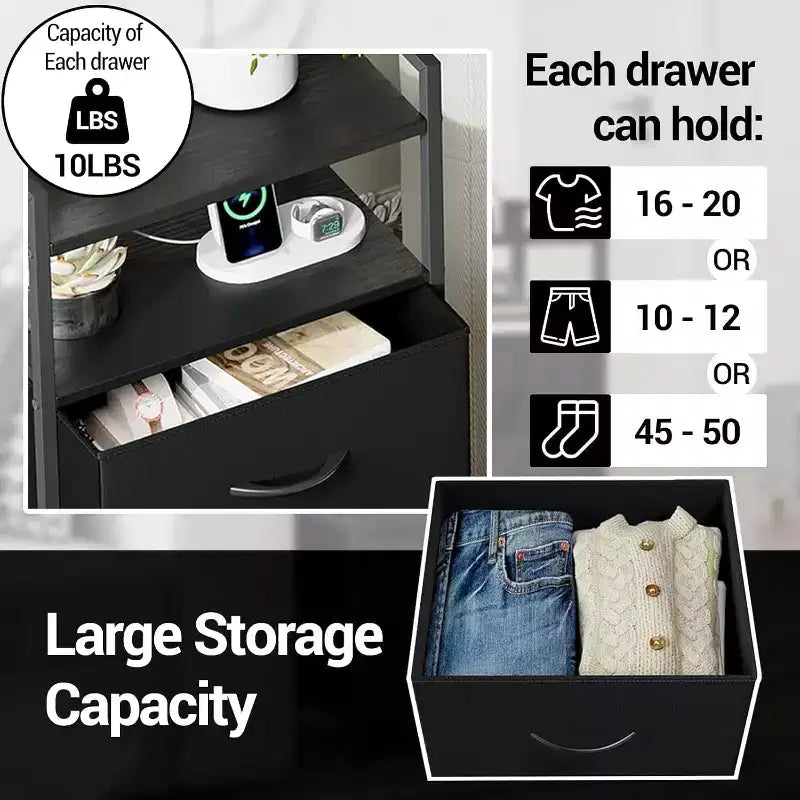 Chest of Drawers for Bedroom, Storage Organizer Unit with 4 Drawers and Open Shelf, Metal Frame, Modern Dresser for Living Room