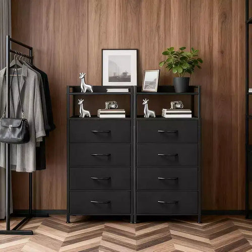 Chest of Drawers for Bedroom, Storage Organizer Unit with 4 Drawers and Open Shelf, Metal Frame, Modern Dresser for Living Room