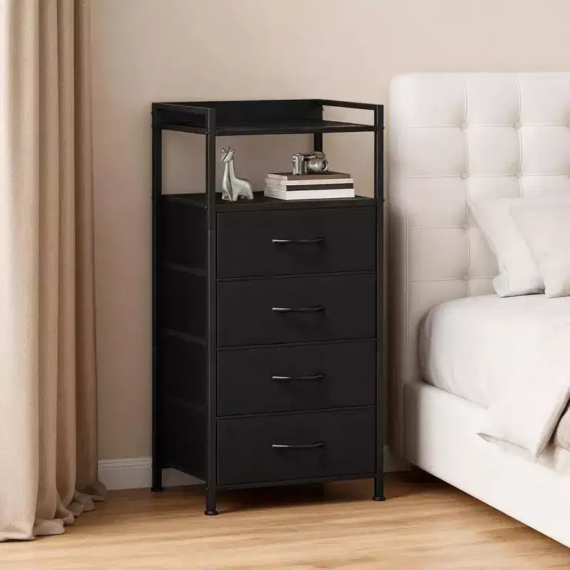 Chest of Drawers for Bedroom, Storage Organizer Unit with 4 Drawers and Open Shelf, Metal Frame, Modern Dresser for Living Room