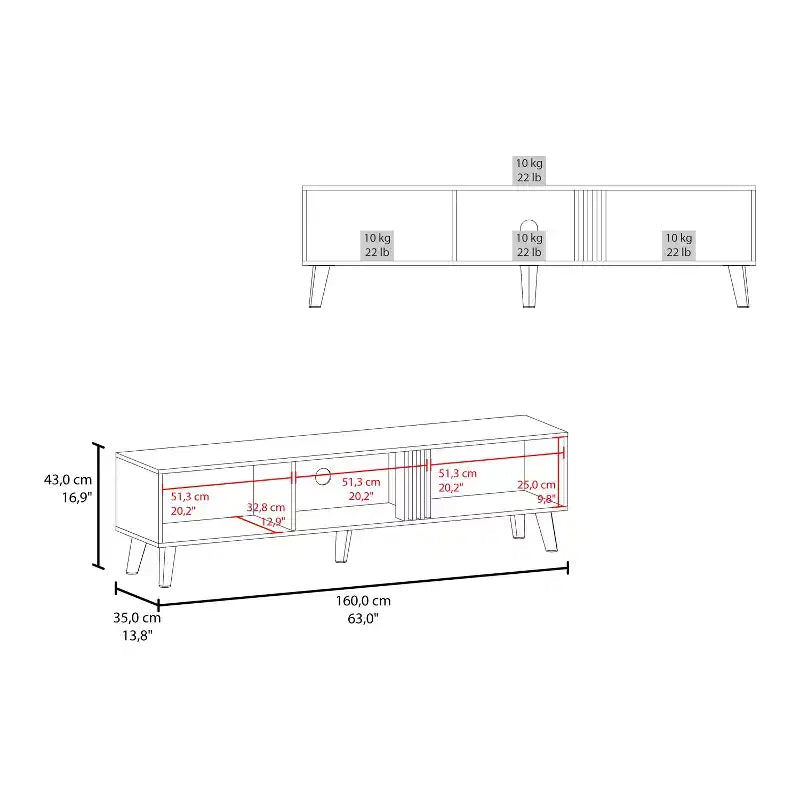JVNOXK 63-inch Mid-Century Modern TV Console with two doors and open storage, accommodates TVs under 60 inches, for living rooms. Wenge