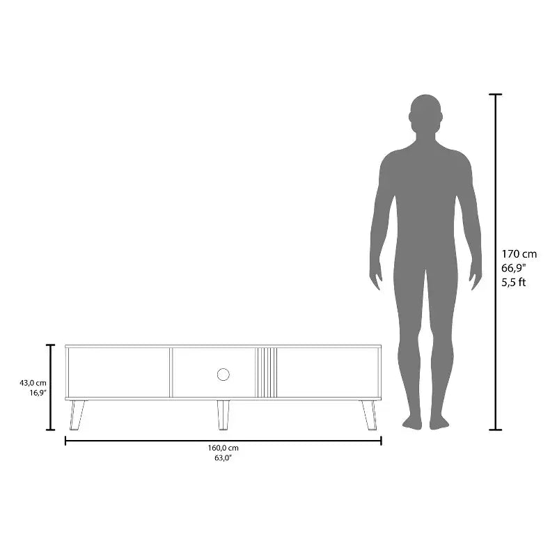 JVNOXK 63-inch Mid-Century Modern TV Console with two doors and open storage, accommodates TVs under 60 inches, for living rooms. Wenge