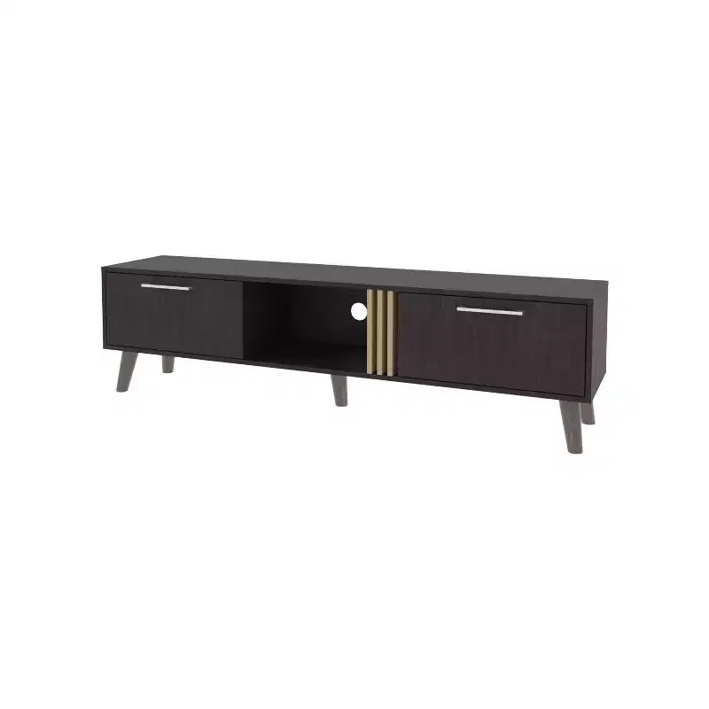 JVNOXK 63-inch Mid-Century Modern TV Console with two doors and open storage, accommodates TVs under 60 inches, for living rooms. Wenge