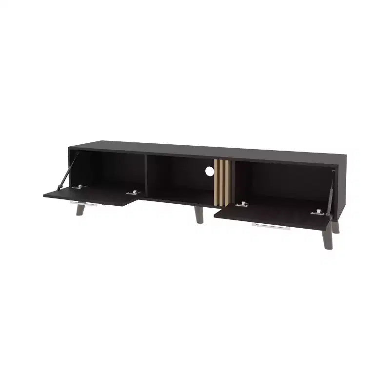 JVNOXK 63-inch Mid-Century Modern TV Console with two doors and open storage, accommodates TVs under 60 inches, for living rooms. Wenge