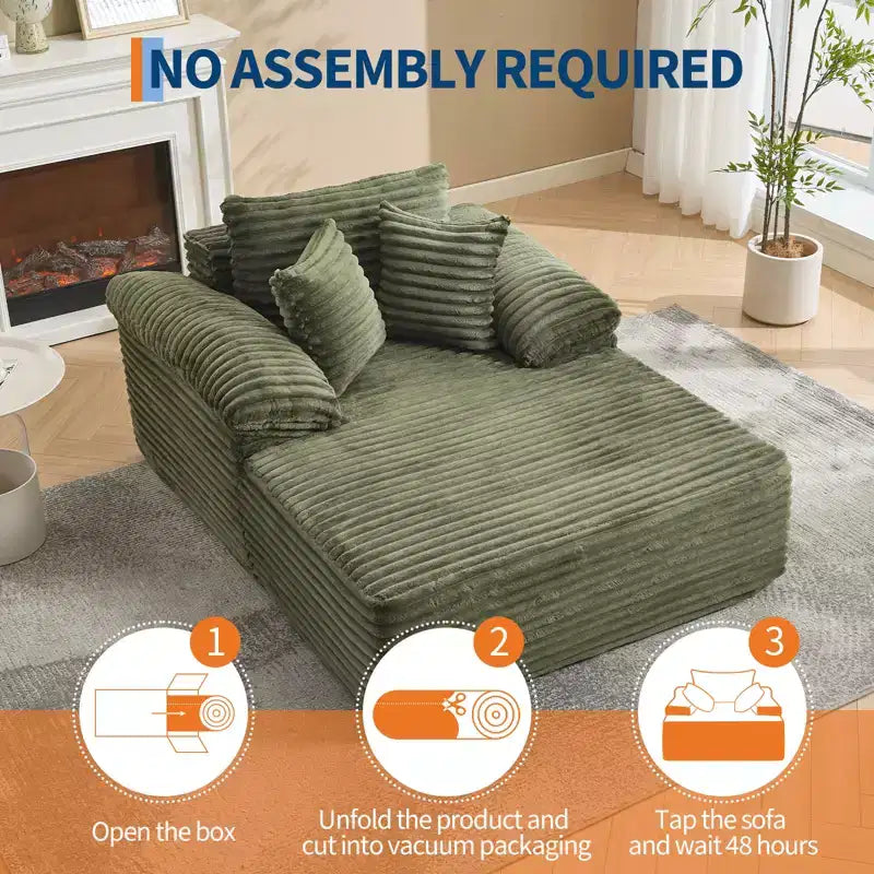 48.8''W Oversized Chaise Lounge Chair Sofa Bed, Corduroy Upholstered Boneless Sofa Bed with Pillows, Sleeper Sofa for Living Room, Bedroom
