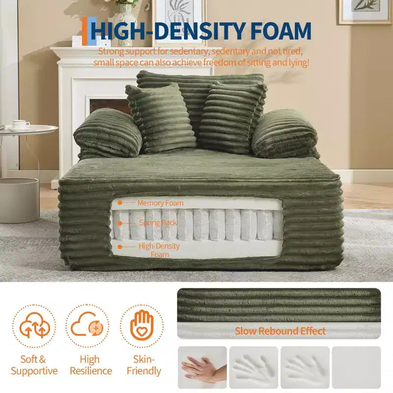 48.8''W Oversized Chaise Lounge Chair Sofa Bed, Corduroy Upholstered Boneless Sofa Bed with Pillows, Sleeper Sofa for Living Room, Bedroom