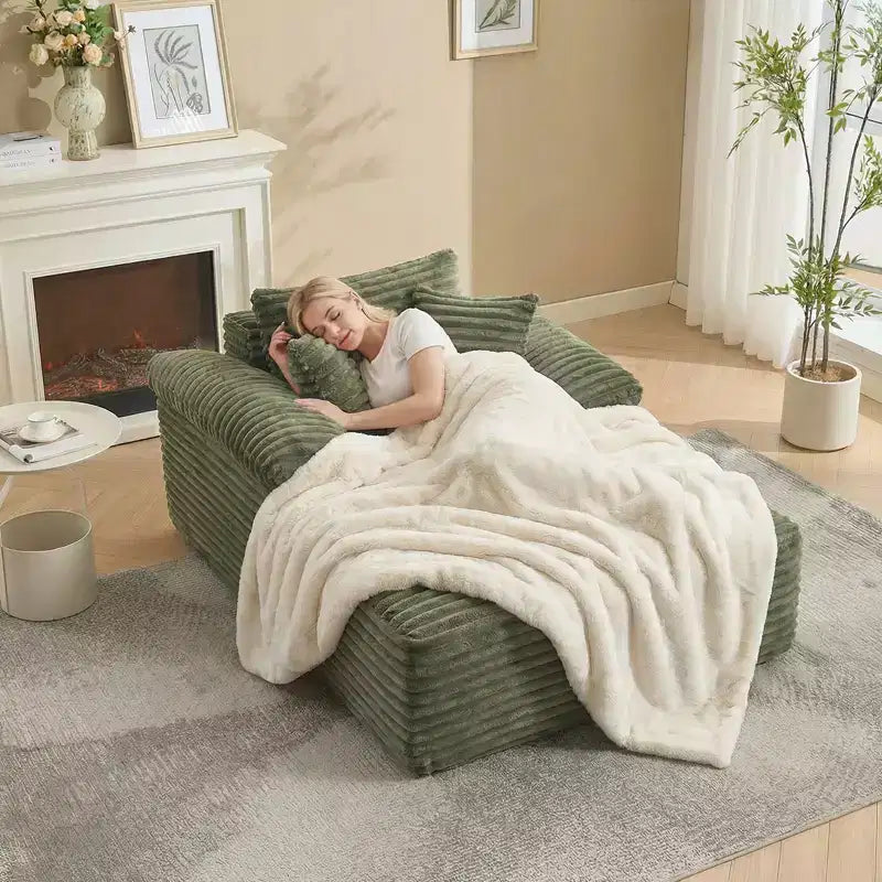 48.8''W Oversized Chaise Lounge Chair Sofa Bed, Corduroy Upholstered Boneless Sofa Bed with Pillows, Sleeper Sofa for Living Room, Bedroom