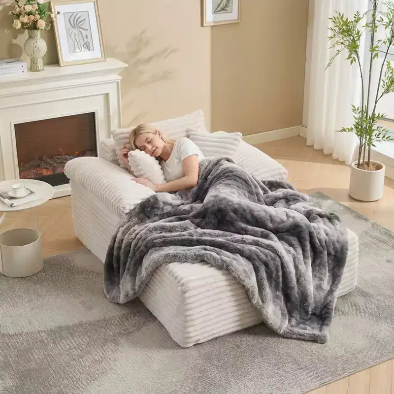 48.8''W Oversized Chaise Lounge Chair Sofa Bed, Corduroy Upholstered Boneless Sofa Bed with Pillows, Sleeper Sofa for Living Room, Bedroom