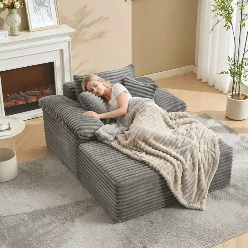 48.8''W Oversized Chaise Lounge Chair Sofa Bed, Corduroy Upholstered Boneless Sofa Bed with Pillows, Sleeper Sofa for Living Room, Bedroom