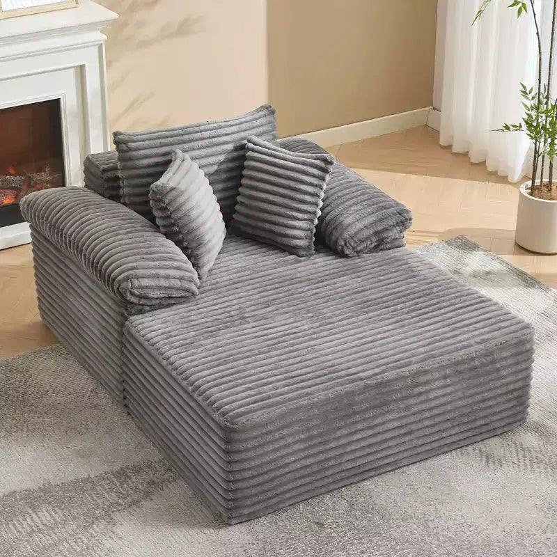 48.8''W Oversized Chaise Lounge Chair Sofa Bed, Corduroy Upholstered Boneless Sofa Bed with Pillows, Sleeper Sofa for Living Room, Bedroom
