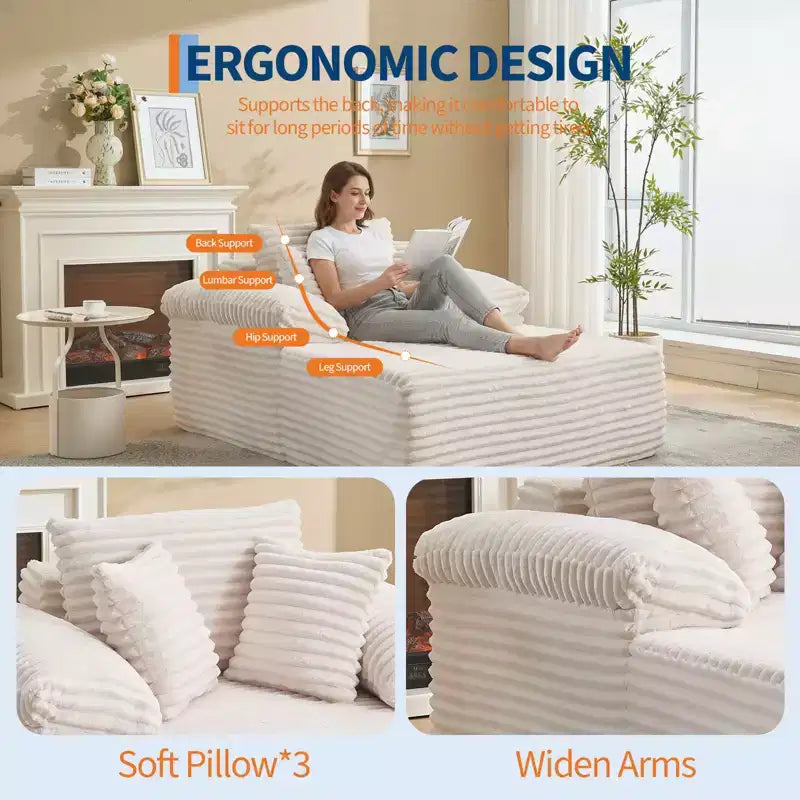 48.8''W Oversized Chaise Lounge Chair Sofa Bed, Corduroy Upholstered Boneless Sofa Bed with Pillows, Sleeper Sofa for Living Room, Bedroom