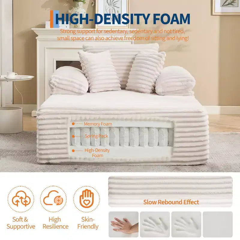 48.8''W Oversized Chaise Lounge Chair Sofa Bed, Corduroy Upholstered Boneless Sofa Bed with Pillows, Sleeper Sofa for Living Room, Bedroom