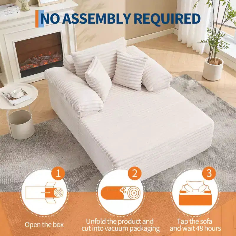 48.8''W Oversized Chaise Lounge Chair Sofa Bed, Corduroy Upholstered Boneless Sofa Bed with Pillows, Sleeper Sofa for Living Room, Bedroom