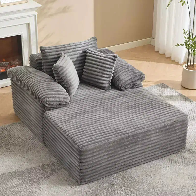 48.8''W Oversized Chaise Lounge Chair Sofa Bed, Corduroy Upholstered Boneless Sofa Bed with Pillows, Sleeper Sofa for Living Room, Bedroom