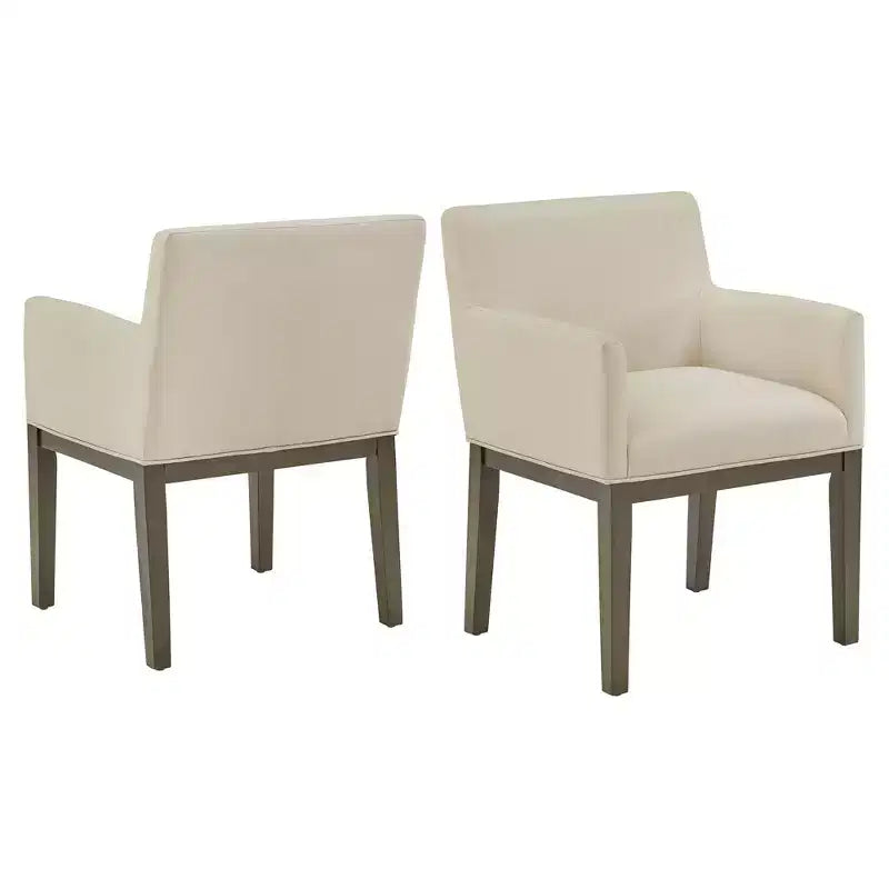 Bodo Weathered Grey Finish Fabric Track Arm Dining Chair (Set of 2) - Weathered Grey/Beige - iNSPIREQ