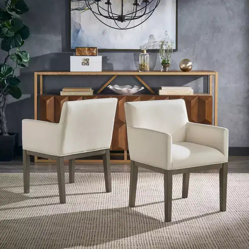 Bodo Weathered Grey Finish Fabric Track Arm Dining Chair (Set of 2) - Weathered Grey/Beige - iNSPIREQ