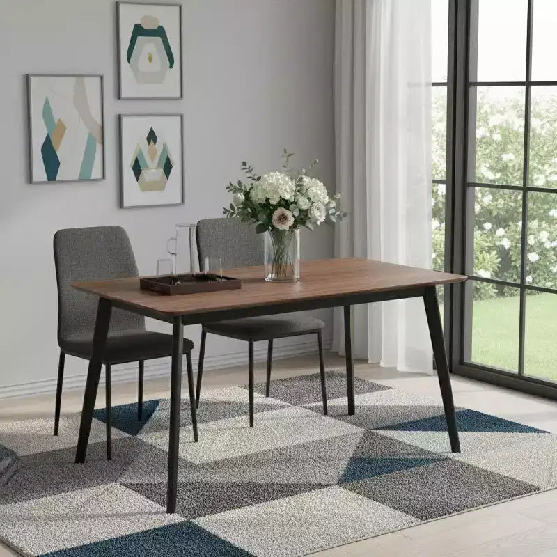 HomeRoots 59 Walnut and Black Wood Dining Table