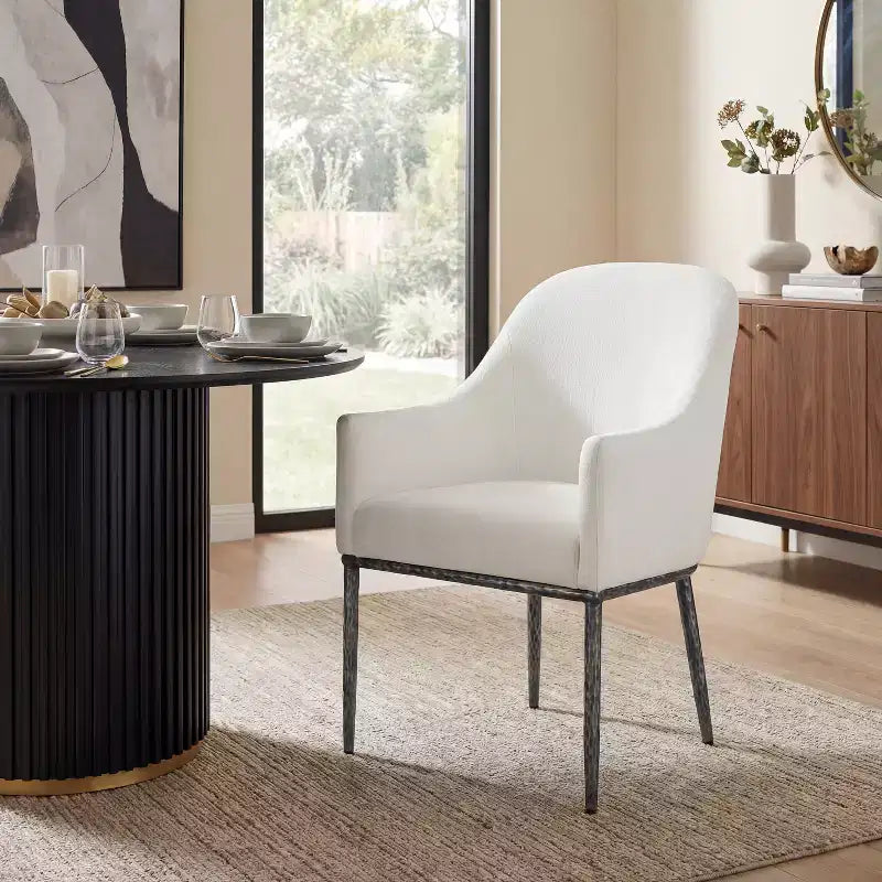 Christopher Knight Home Chanin Modern Iron Upholstered Dining Chair with Forged Pewter Metal Legs