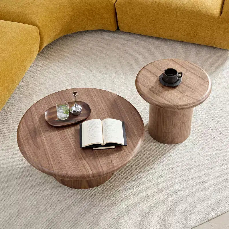 GDFStudio Aimee 2-Piece Modern Round Wood Coffee Table Set