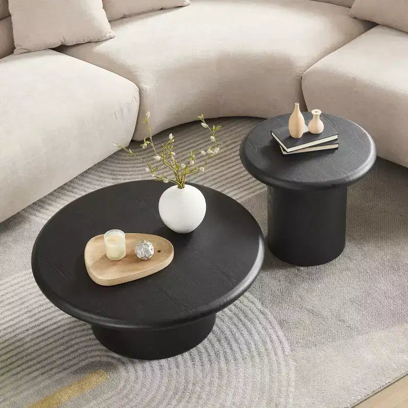 GDFStudio Aimee 2-Piece Modern Round Wood Coffee Table Set