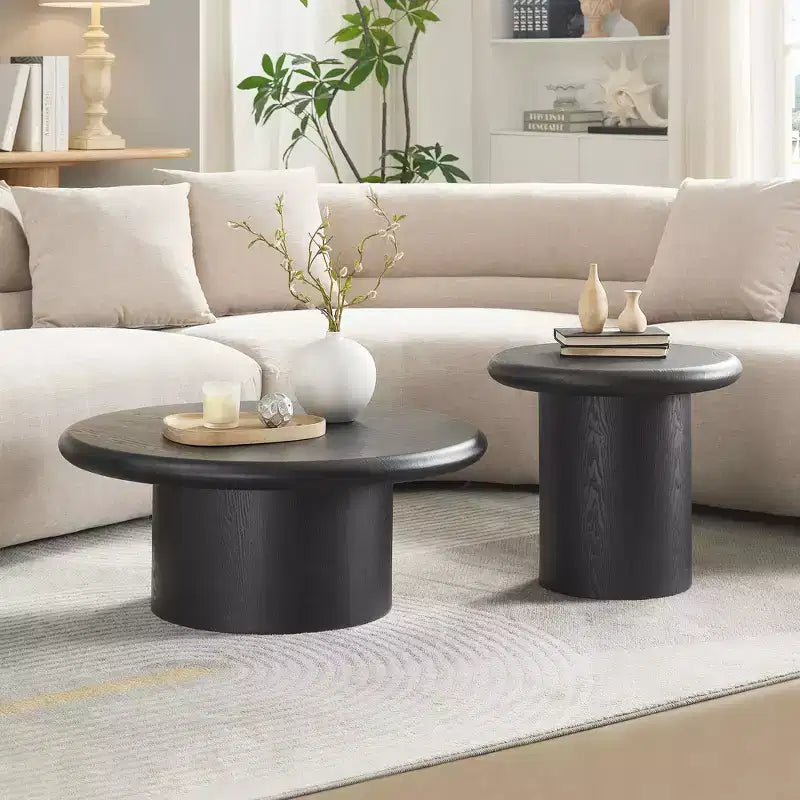 GDFStudio Aimee 2-Piece Modern Round Wood Coffee Table Set