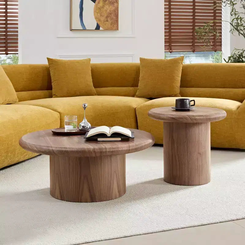 GDFStudio Aimee 2-Piece Modern Round Wood Coffee Table Set