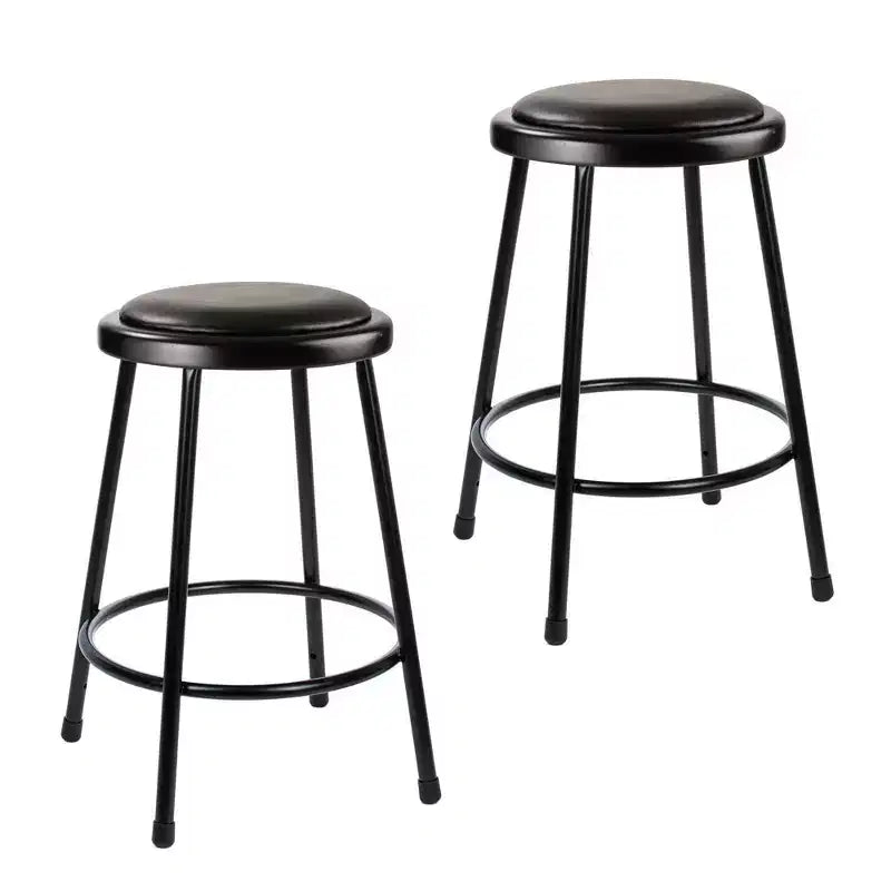Hampden Furnishings 2pk 24" Heavy Duty Vinyl Padded Counter Height Barstool Black: Round Seat, Steel Frame, No Assembly Required