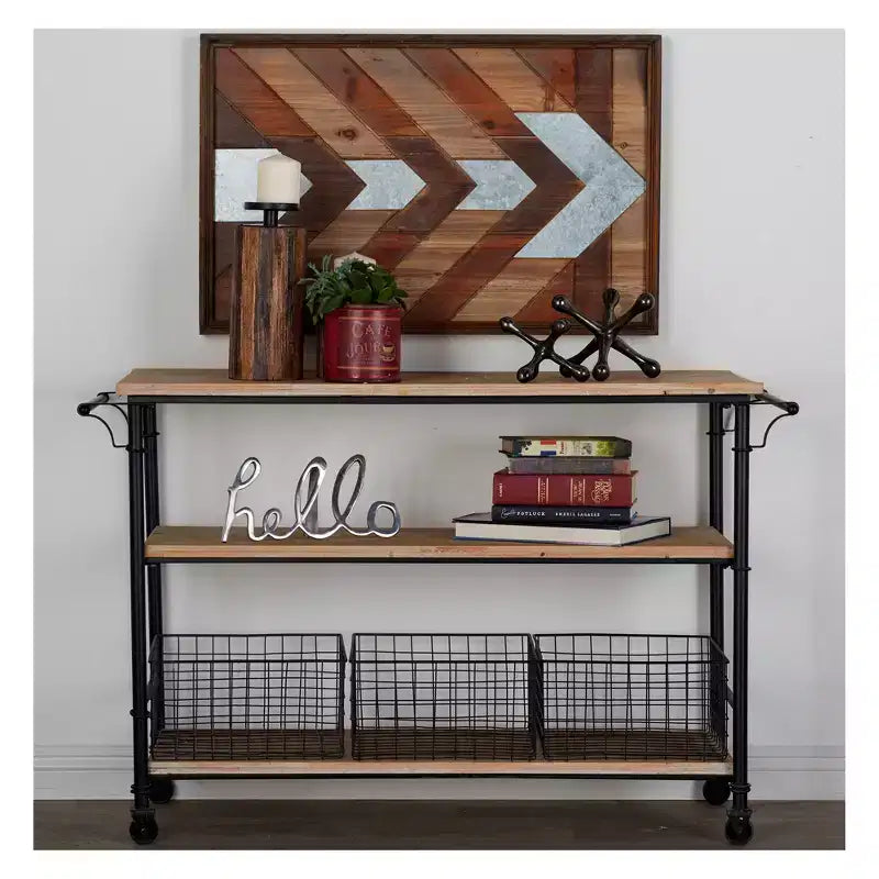 Metal and Wood Rolling Utility Cart Brown - Olivia & May: 3-Tier Storage, Basket Drawers, Indoor Use