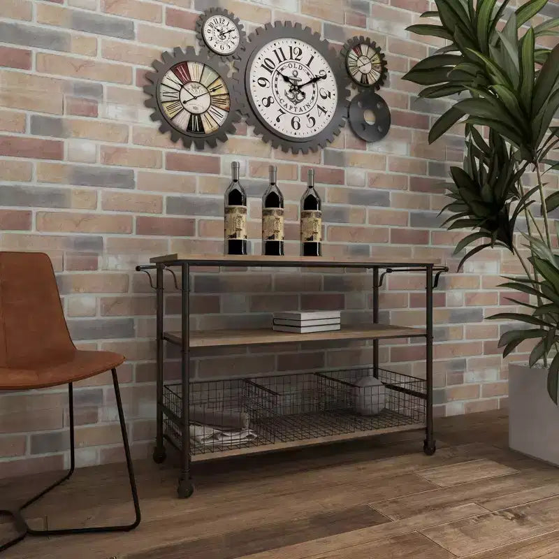 Metal and Wood Rolling Utility Cart Brown - Olivia & May: 3-Tier Storage, Basket Drawers, Indoor Use
