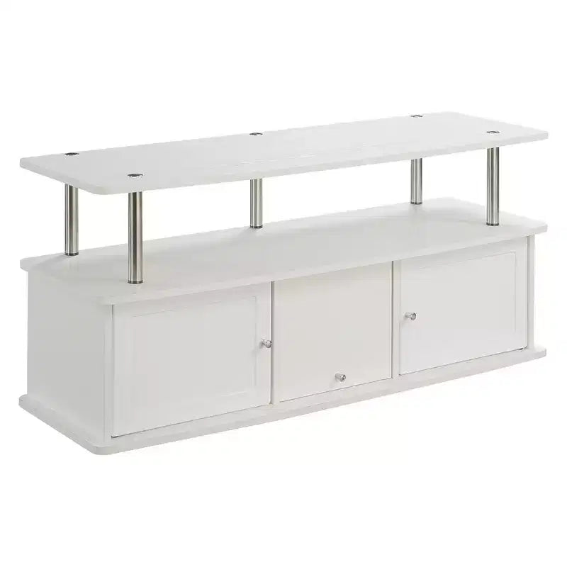 Designs2Go with 3 Cabinets TV Stand for TVs up to 60" White - Breighton Home: Mid-Century Modern Entertainment Center, Cable Management