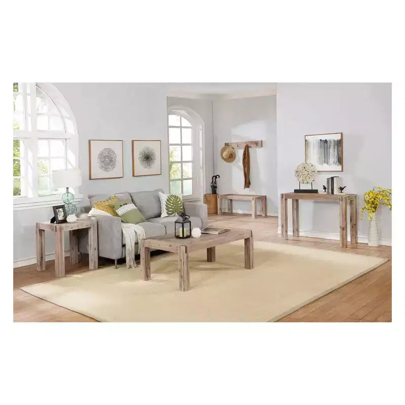 40 Woodstock Acacia Wood with Metal Inset Wide Bench Brushed Driftwood - Alaterre Furniture