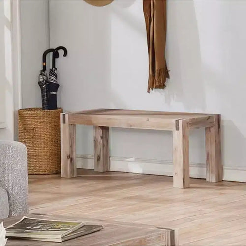 40 Woodstock Acacia Wood with Metal Inset Wide Bench Brushed Driftwood - Alaterre Furniture
