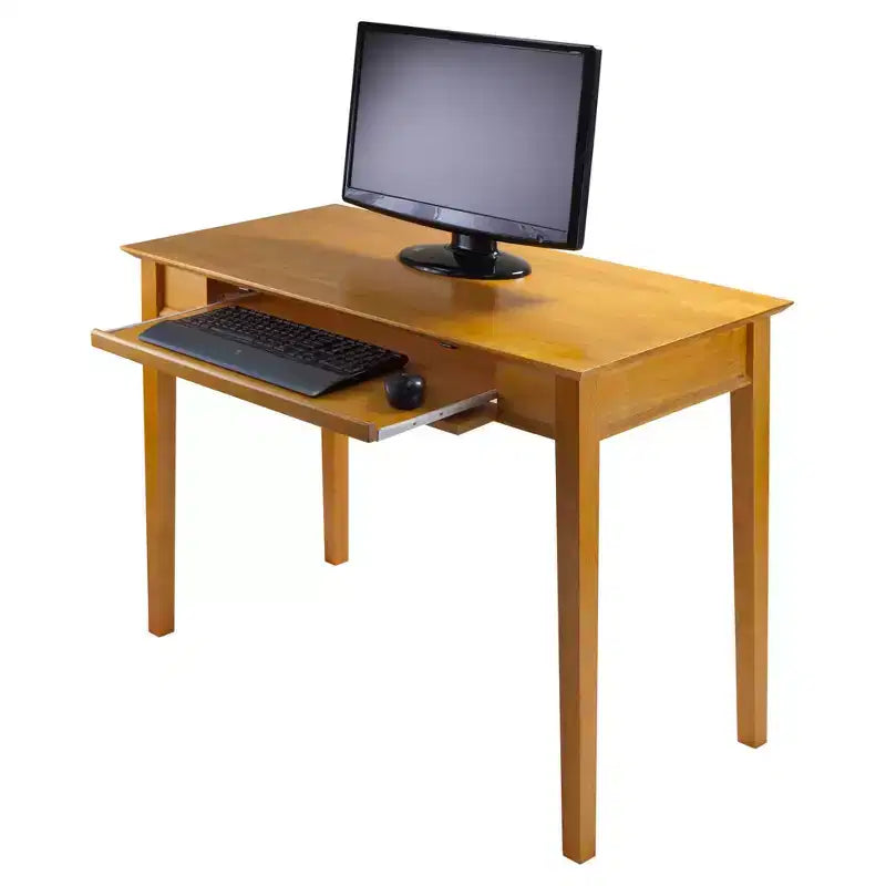 Studio Computer Desk Honey Brown - Winsome: Solid Wood, Pull-Out Tray, Luxury & Glam Style