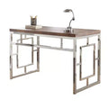 Steve Silver Co. Alize Chrome Writing Desk Natural: Modern Office Furniture with Hutch Storage, Wood Veneer Surface