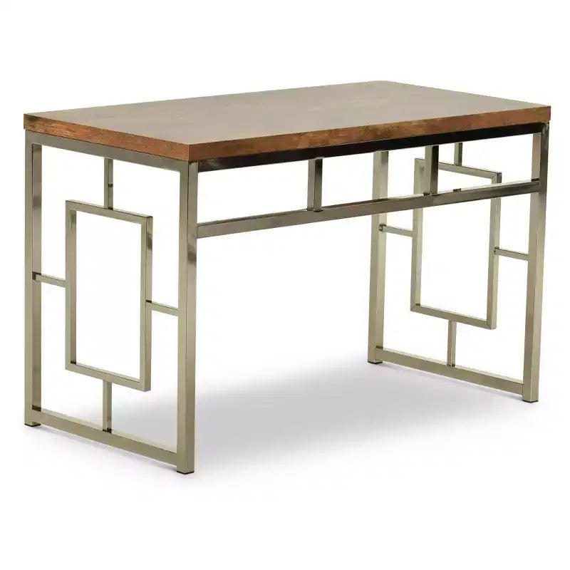 Steve Silver Co. Alize Chrome Writing Desk Natural: Modern Office Furniture with Hutch Storage, Wood Veneer Surface