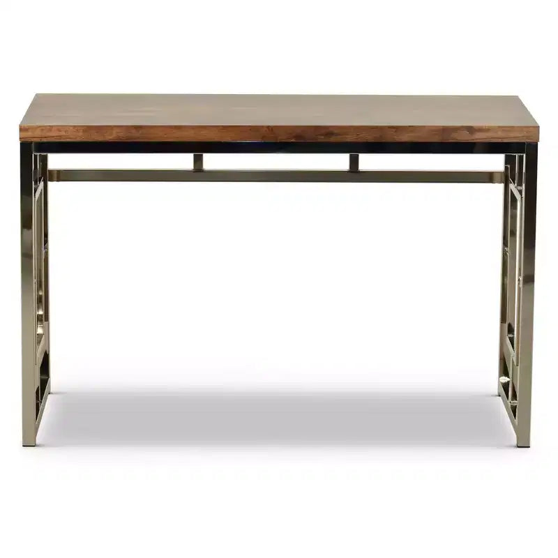 Steve Silver Co. Alize Chrome Writing Desk Natural: Modern Office Furniture with Hutch Storage, Wood Veneer Surface