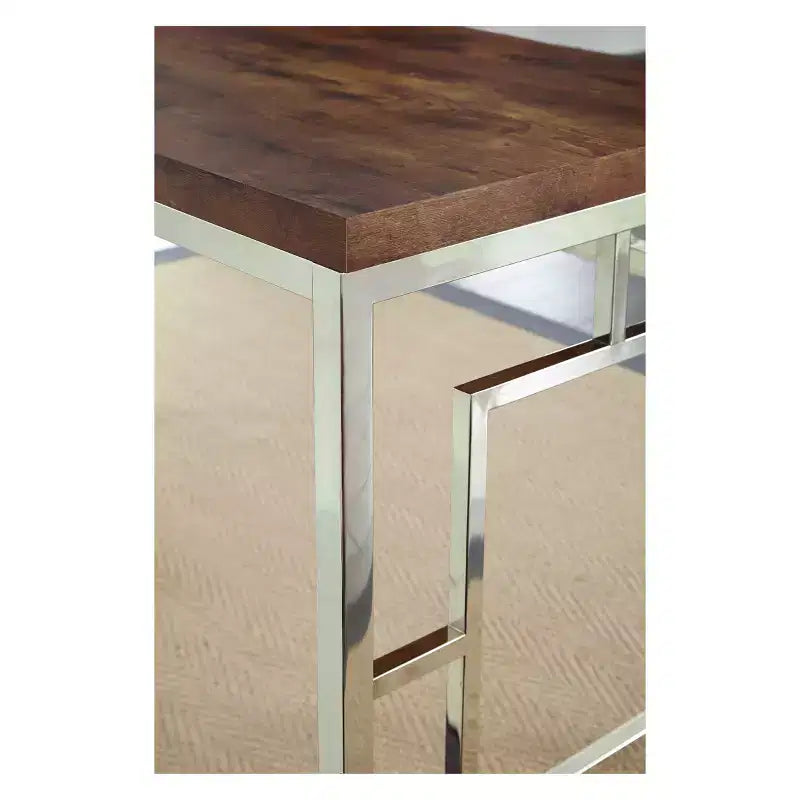 Steve Silver Co. Alize Chrome Writing Desk Natural: Modern Office Furniture with Hutch Storage, Wood Veneer Surface