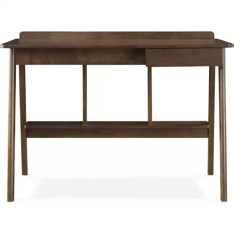 Darren Writing Desk Brown - Finch: Rubberwood Frame, MDF Surface, 43.3" Compact Computer Desk with Storage Drawer