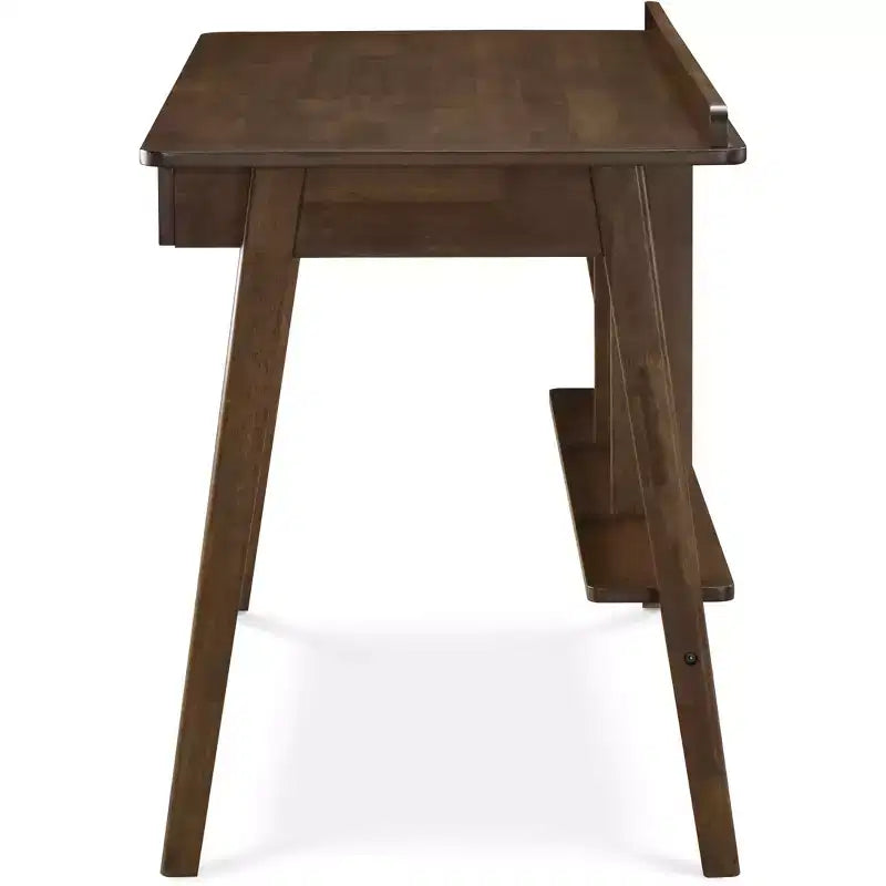 Darren Writing Desk Brown - Finch: Rubberwood Frame, MDF Surface, 43.3" Compact Computer Desk with Storage Drawer