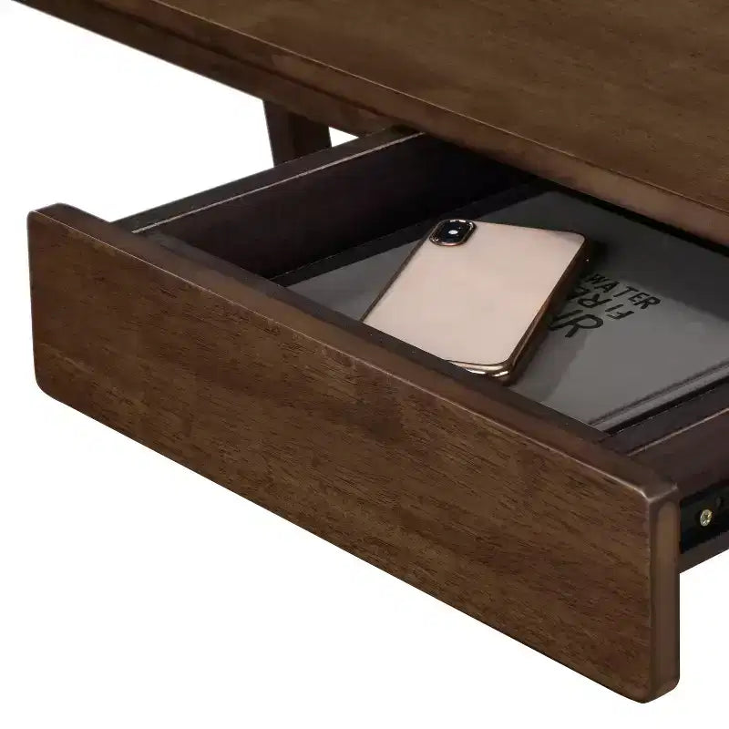 Darren Writing Desk Brown - Finch: Rubberwood Frame, MDF Surface, 43.3" Compact Computer Desk with Storage Drawer